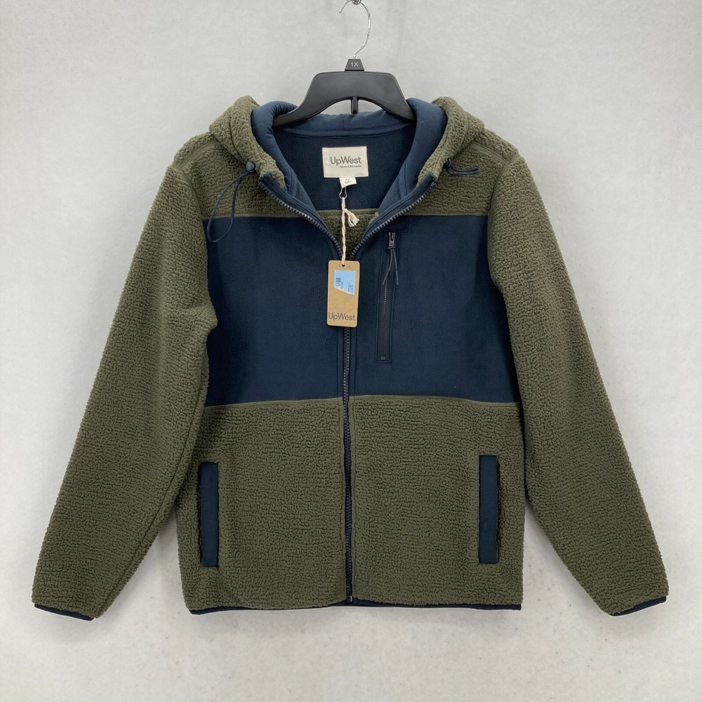 Up West Resort & Mercantile Fleece Full Zip Jacket Mens XS Green Blue Hooded NWT